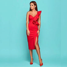 Load image into Gallery viewer, Ruffle Flounce One Shoulder Form Fitting Bodycon
